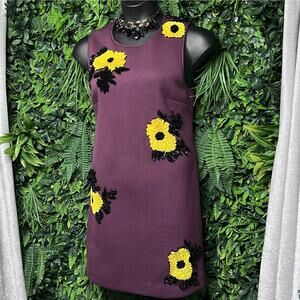 ANTHROPOLOGIE DHRUV KAPOOR Dress Women Large Burgundy‎ Sequin Flowers Shift 2684